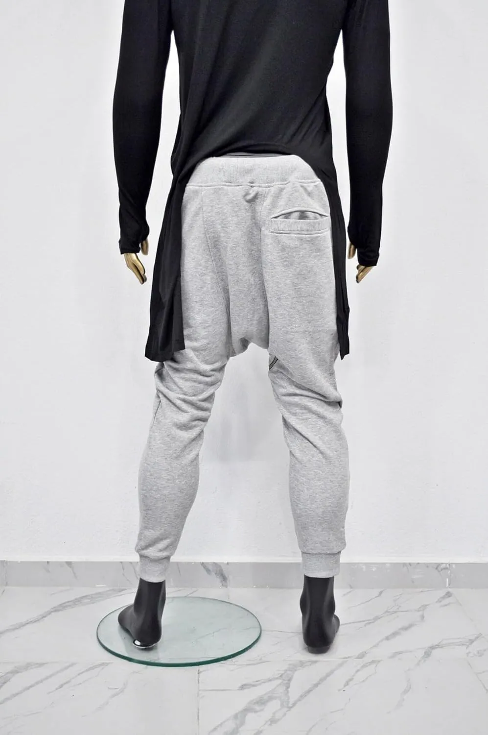 Men's Front 3way Zipper Jogger,Low Crotch Harem Jogger,Relaxed Sweatpants, Slim Fit Tappered, Steampunk