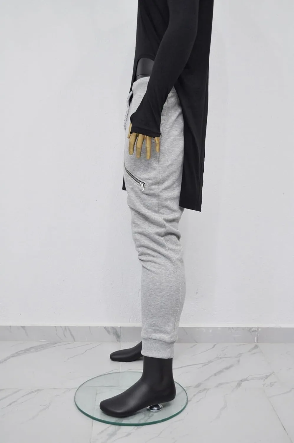 Men's Front 3way Zipper Jogger,Low Crotch Harem Jogger,Relaxed Sweatpants, Slim Fit Tappered, Steampunk