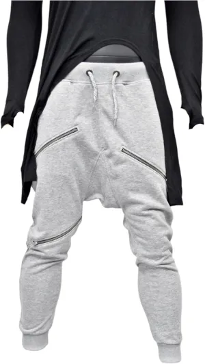 Men's Front 3way Zipper Jogger,Low Crotch Harem Jogger,Relaxed Sweatpants, Slim Fit Tappered, Steampunk