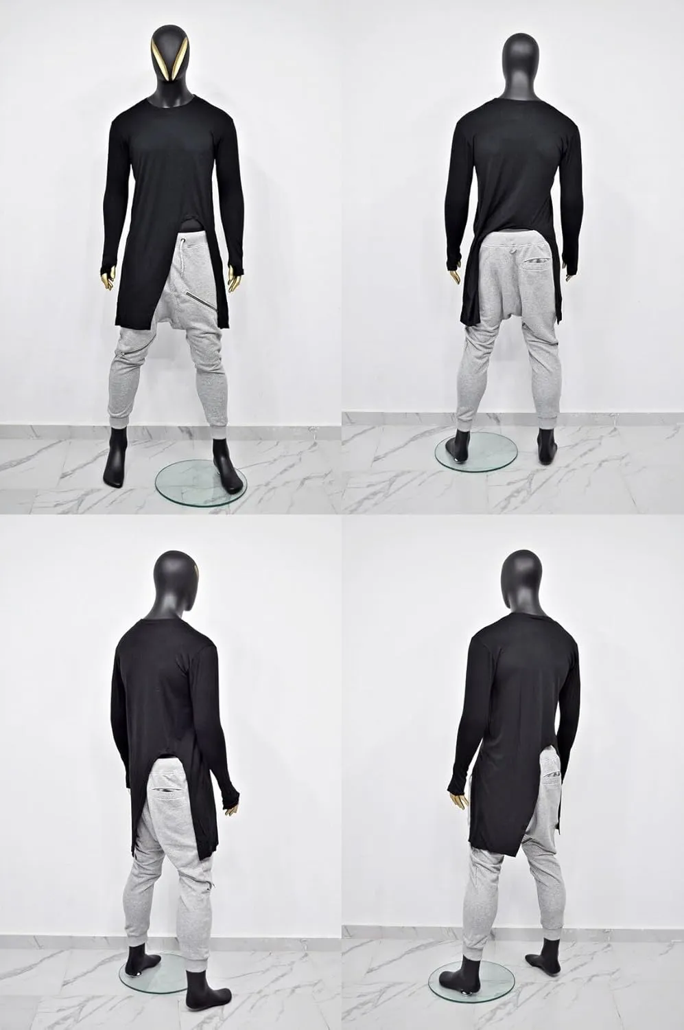 Men's Front 3way Zipper Jogger,Low Crotch Harem Jogger,Relaxed Sweatpants, Slim Fit Tappered, Steampunk