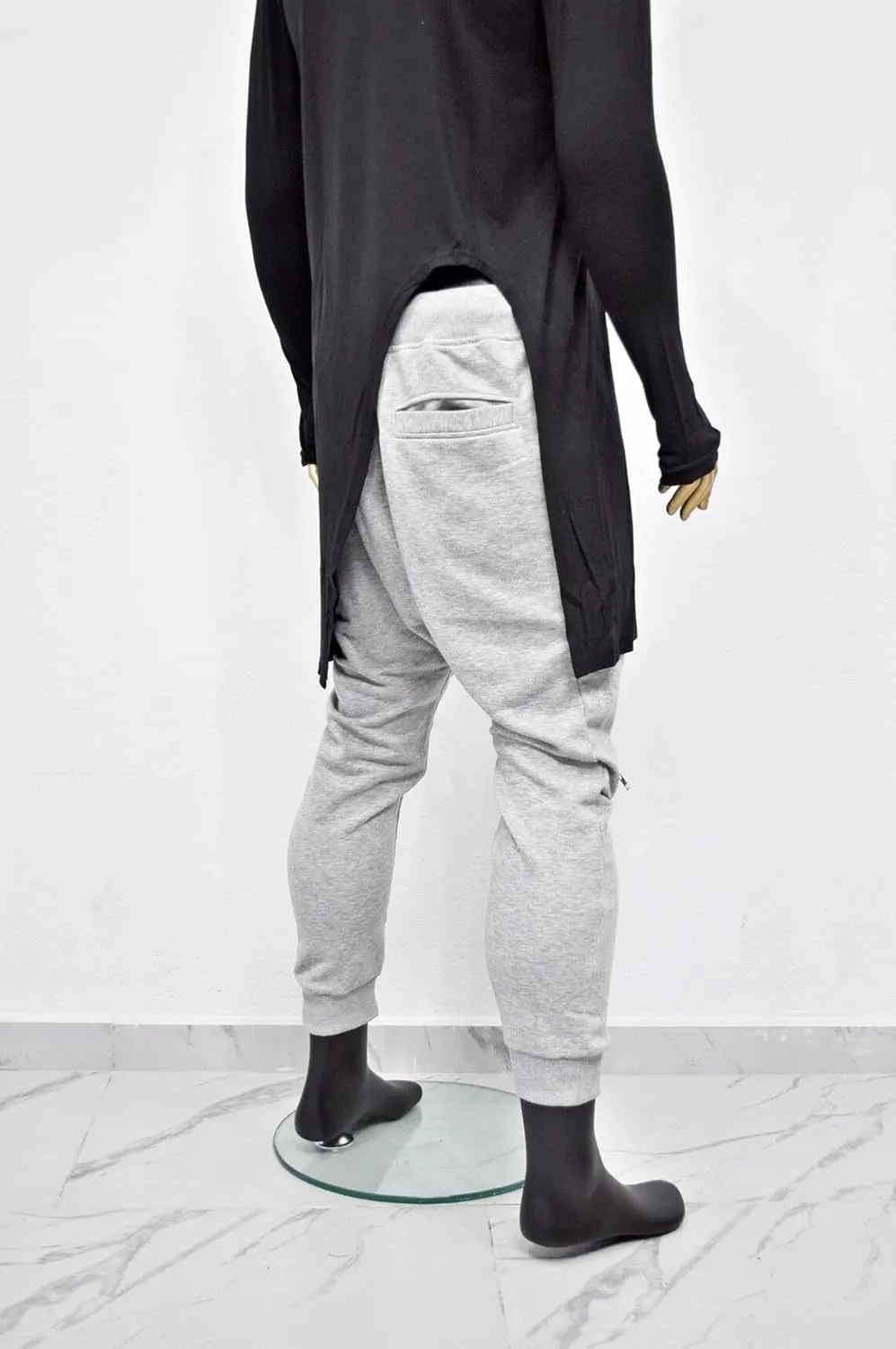 Men's Front 3way Zipper Jogger,Low Crotch Harem Jogger,Relaxed Sweatpants, Slim Fit Tappered, Steampunk