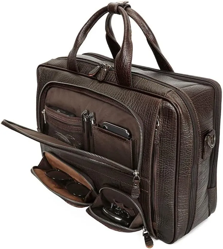 Men's Leather Briefcase Business Travel Business Trip Handbag 15.6 Computer Bag