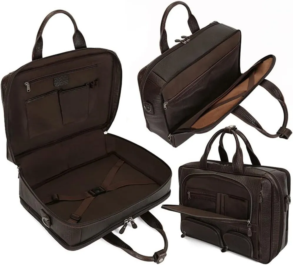 Men's Leather Briefcase Business Travel Business Trip Handbag 15.6 Computer Bag
