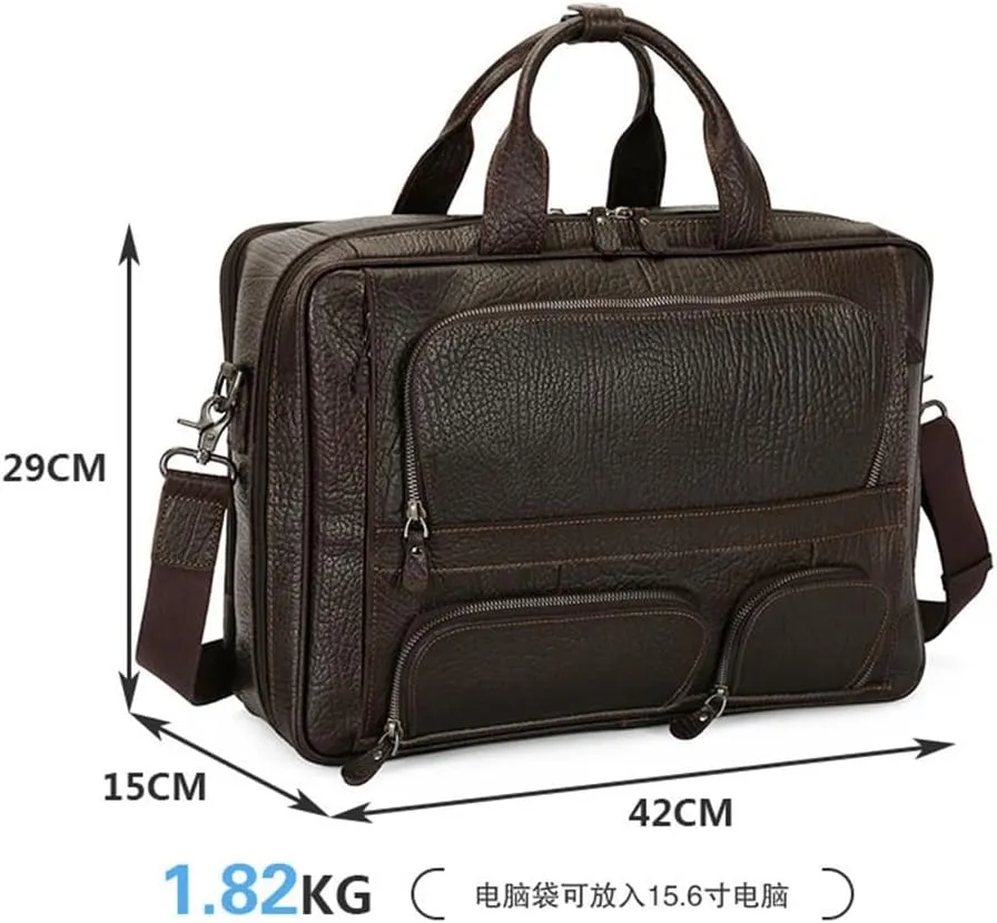 Men's Leather Briefcase Business Travel Business Trip Handbag 15.6 Computer Bag