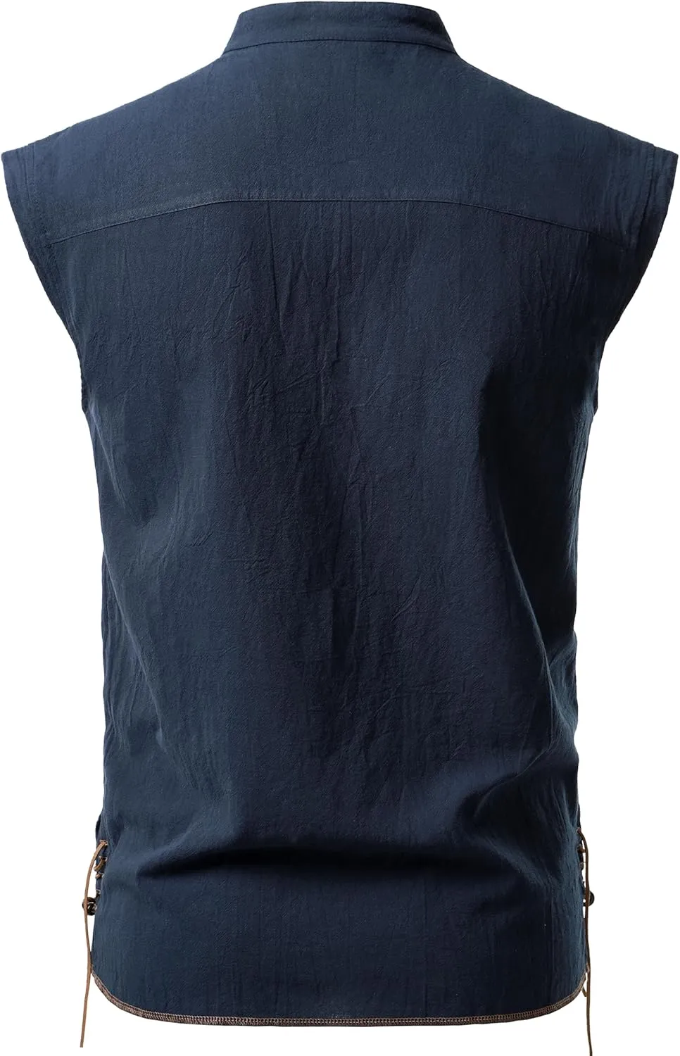 Men's Retro Pure Cotton Lace Up Sleeveless Shirts for Pirate Renaissance Medieval Viking Costume