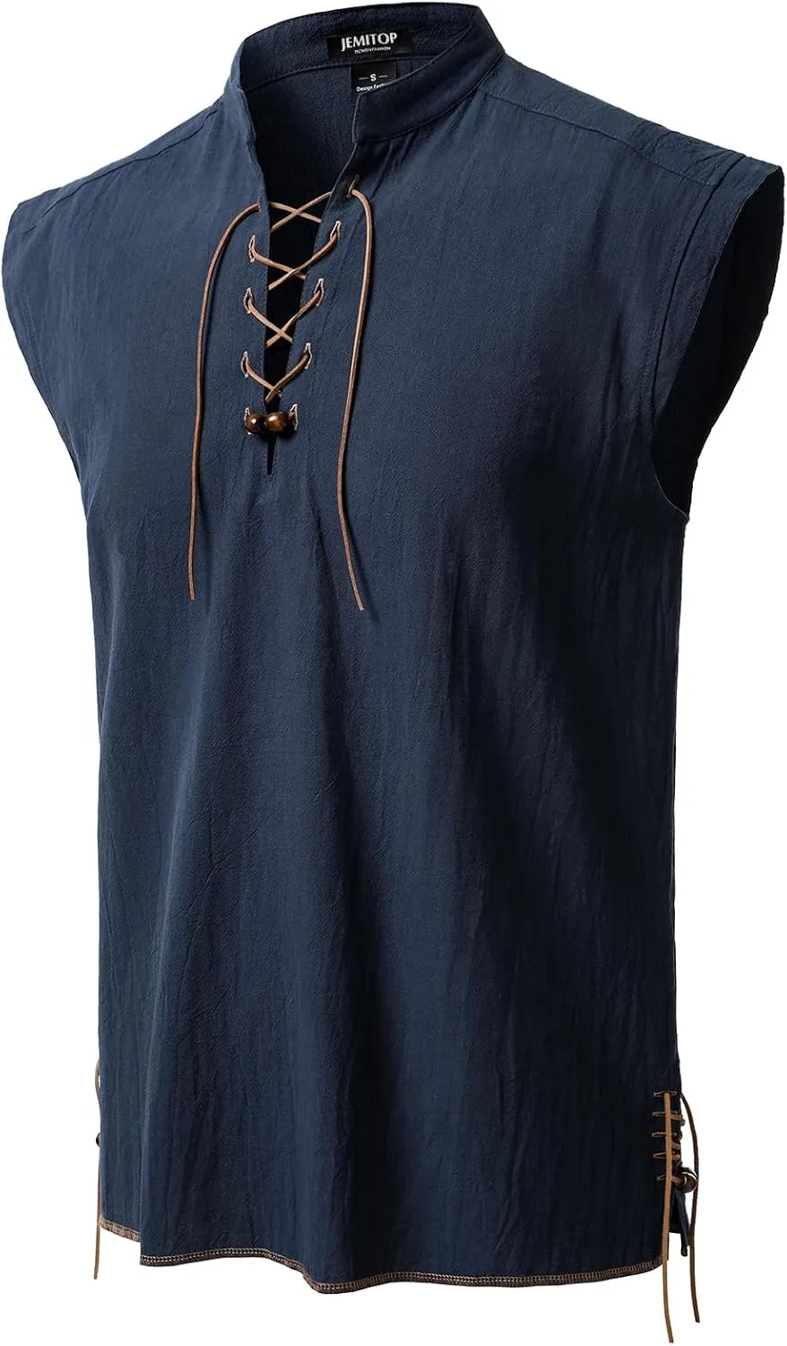 Men's Retro Pure Cotton Lace Up Sleeveless Shirts for Pirate Renaissance Medieval Viking Costume