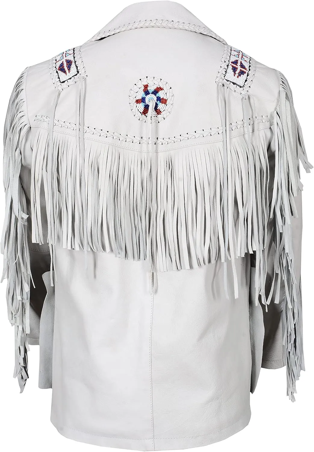 Men's Traditional Western Wear Native-Inspired Cowboy Cowhide Suede & Finish Leather Jacket Coat Fringe Beaded Braid