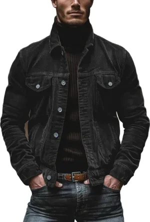 Men's Trendy Vintage Corduroy Jacket Cargo Pocket Long Sleeve Lapel Jacket