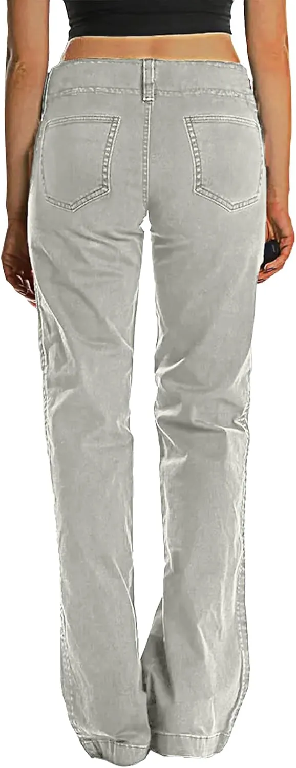 Mid Rise Jeans for Women Wid Leg Straight Leg Flare Pants Trendy