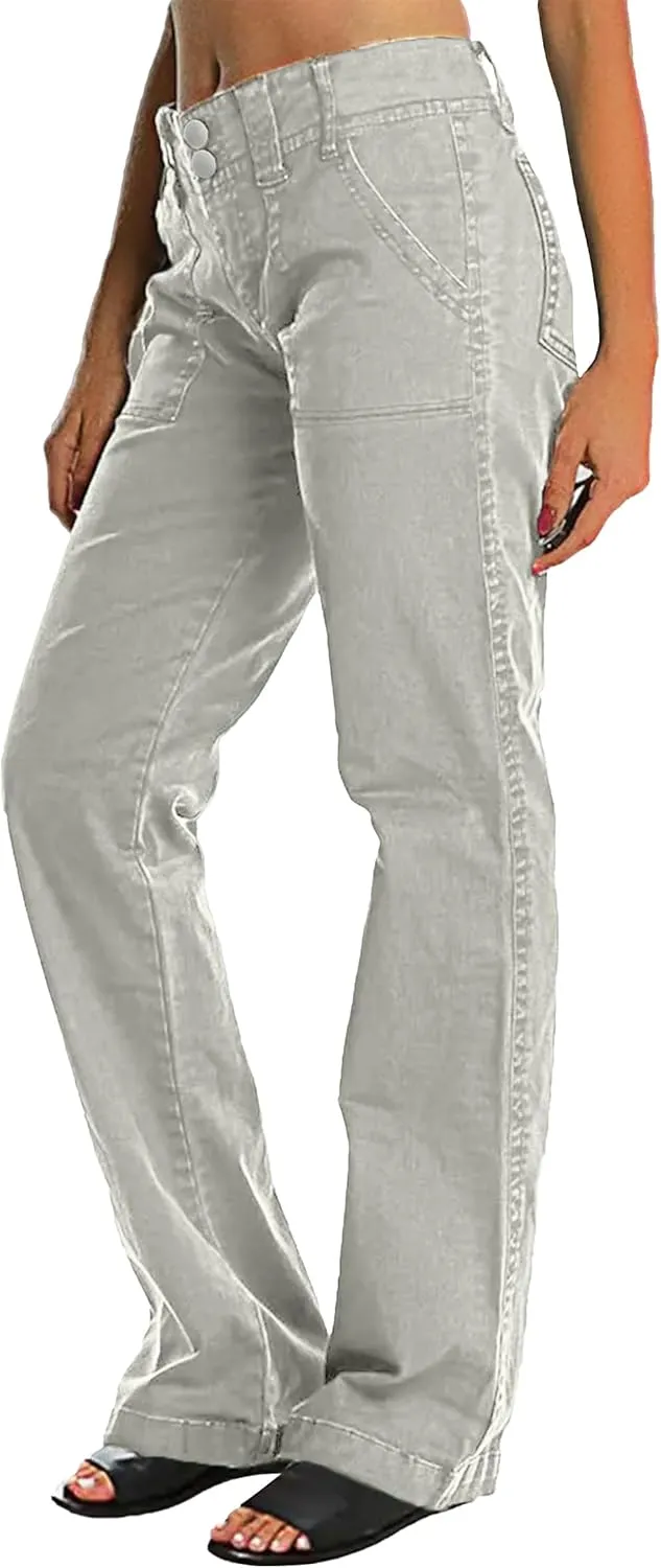 Mid Rise Jeans for Women Wid Leg Straight Leg Flare Pants Trendy
