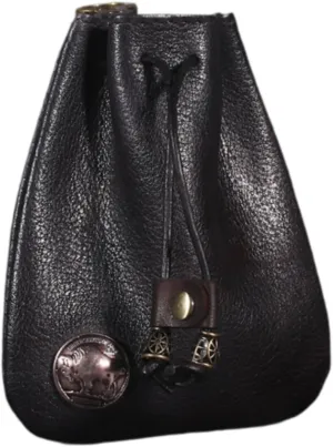 Mini Drawstring Bag Waist Bag Hanging PU Leather Vintage Design Costume Accessory Coin Purse for Party Festival Halloween, Black