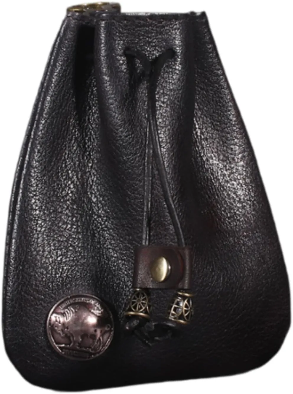 Mini Drawstring Bag Waist Bag Hanging PU Leather Vintage Design Costume Accessory Coin Purse for Party Festival Halloween, Black
