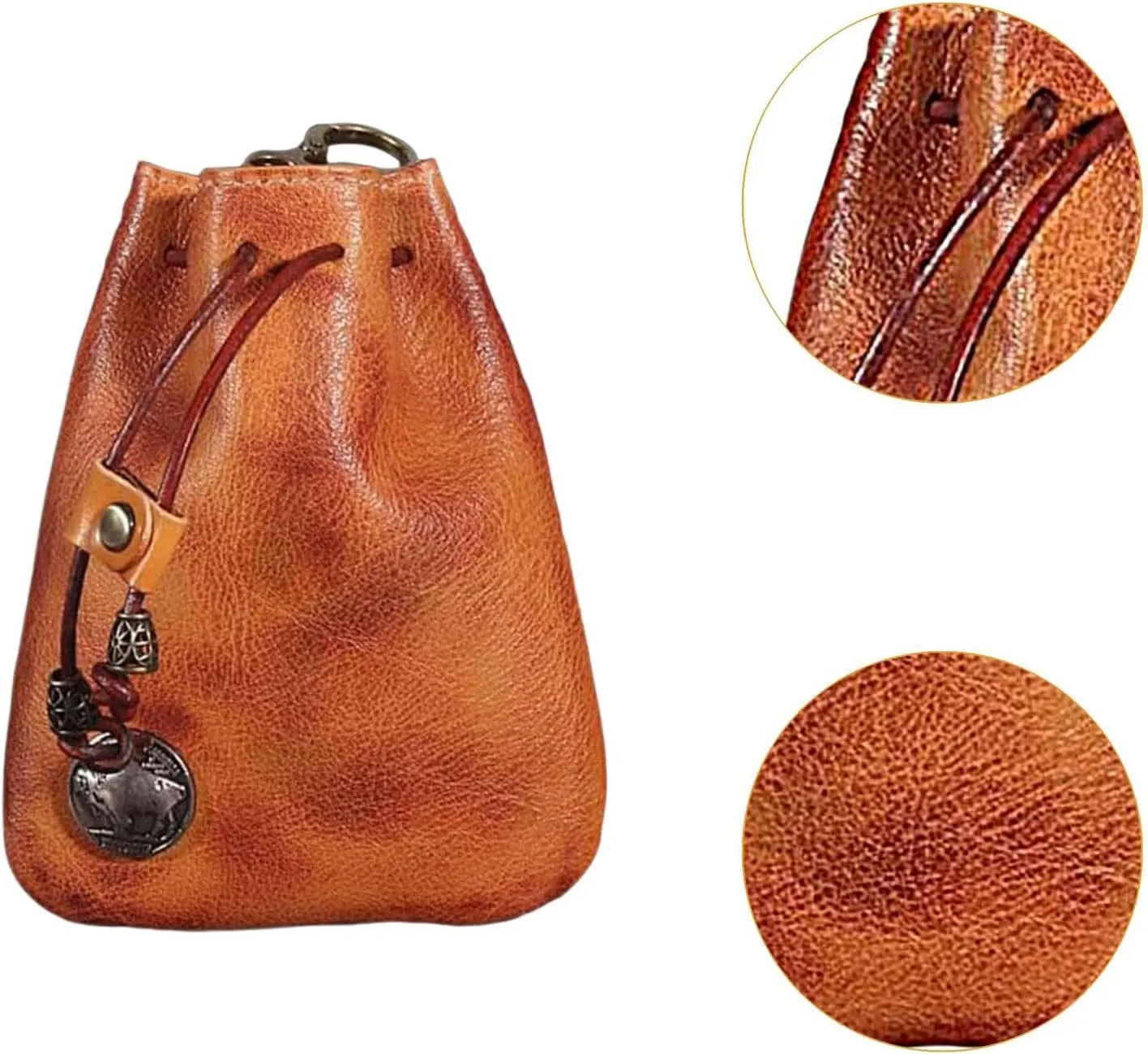 Mini Drawstring Bag Waist Bag Hanging PU Leather Vintage Design Costume Accessory Coin Purse for Party Festival Halloween, Brown
