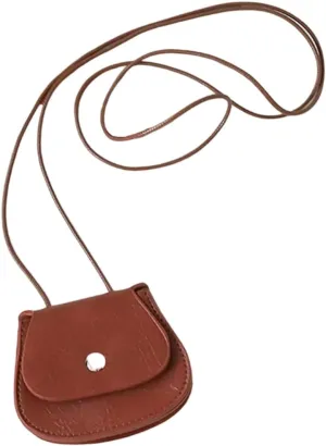 Mini saddle bag retro brown female neck hanging crossbody earphone coin purse, portable lipstick, fashionable small shoulder bag, multifunctional storage