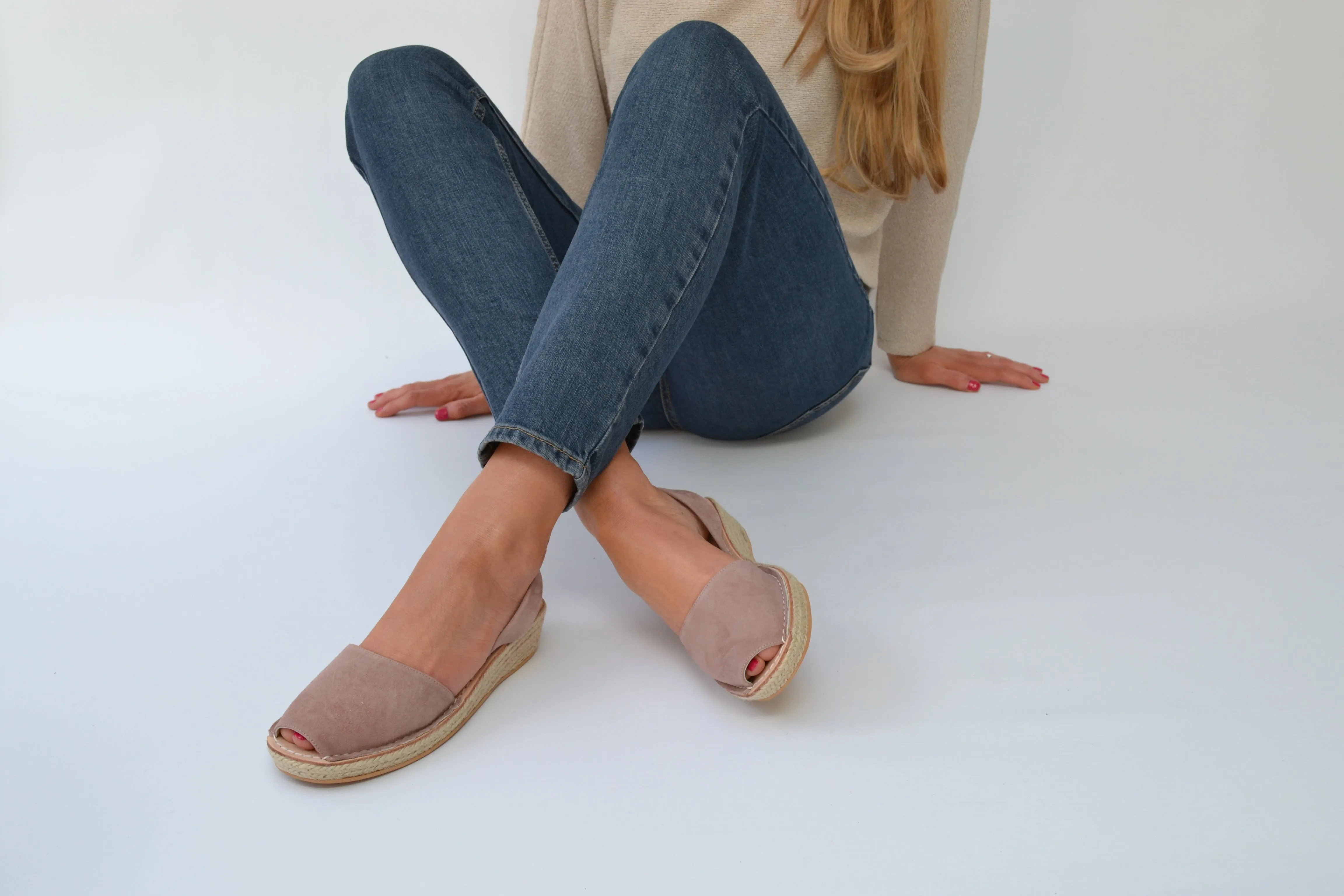 Mink Suede Low Espadrille Wedge