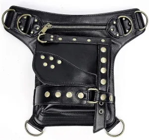 Motorcycle Bag Lady PU Leather Travel Outdoor Hunting Hiking Climbing Steampunk Shoulder Waist Leg Bag, One Color, One Size