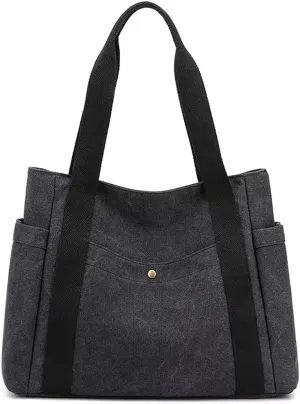 Mudono Canvas Tote Bag for Women Vintage Shoulder Purse Large Shopping Top Handle Bag Daily Work Handbag