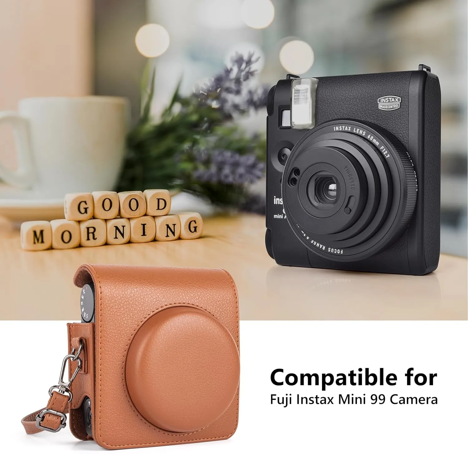 MUZIRI KINOKOO Case for Instax Mini 99 Instant Camera, Retro Style PU Leather Instax Mini 99 Case Easy Carrying with Adjustable Shoulder Strap - Brown