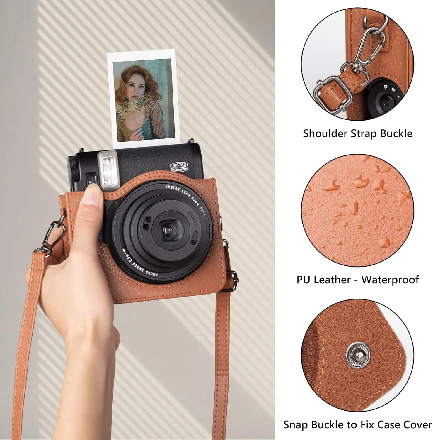 MUZIRI KINOKOO Case for Instax Mini 99 Instant Camera, Retro Style PU Leather Instax Mini 99 Case Easy Carrying with Adjustable Shoulder Strap - Brown
