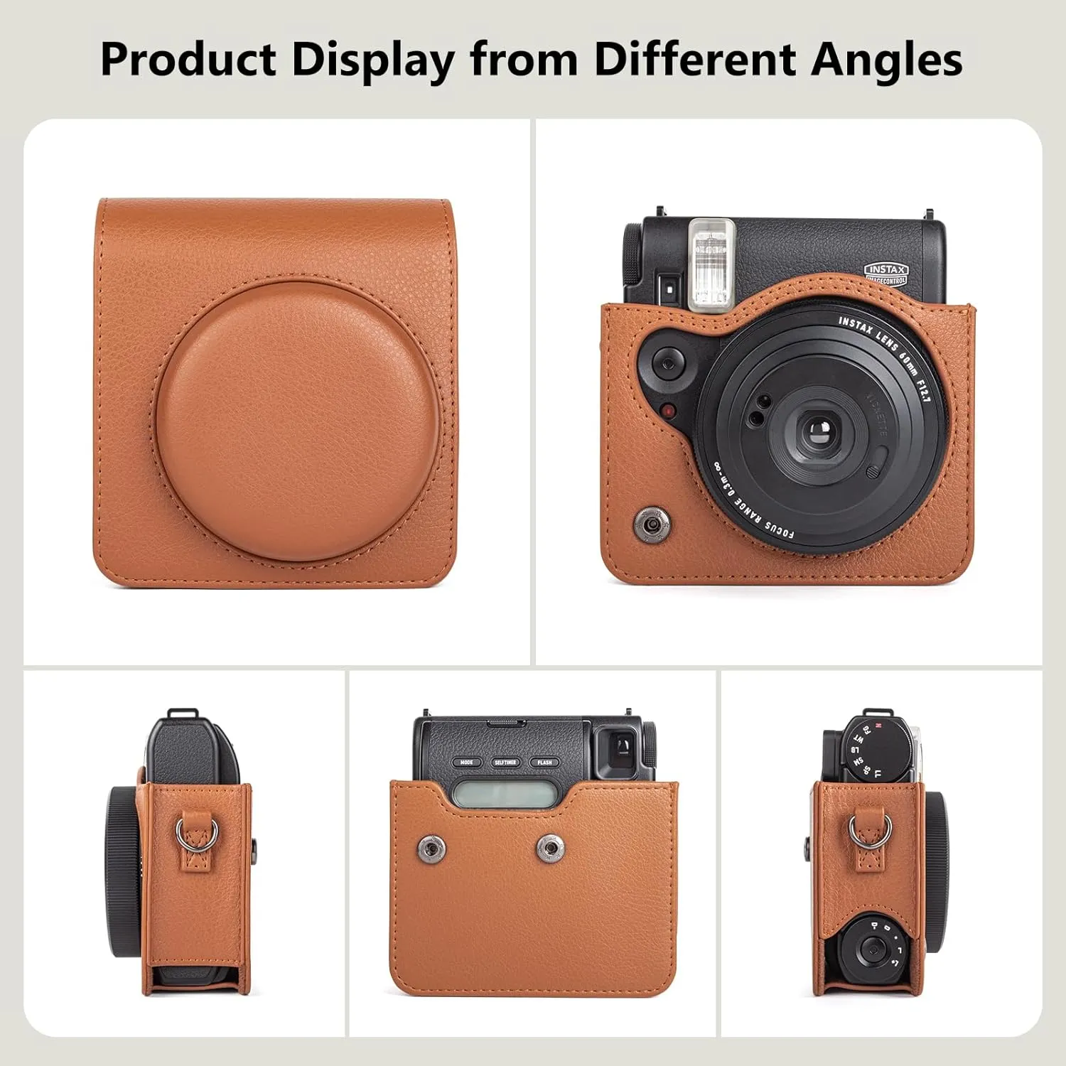 MUZIRI KINOKOO Case for Instax Mini 99 Instant Camera, Retro Style PU Leather Instax Mini 99 Case Easy Carrying with Adjustable Shoulder Strap - Brown