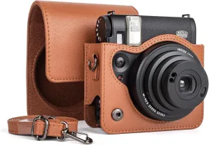 MUZIRI KINOKOO Case for Instax Mini 99 Instant Camera, Retro Style PU Leather Instax Mini 99 Case Easy Carrying with Adjustable Shoulder Strap - Brown