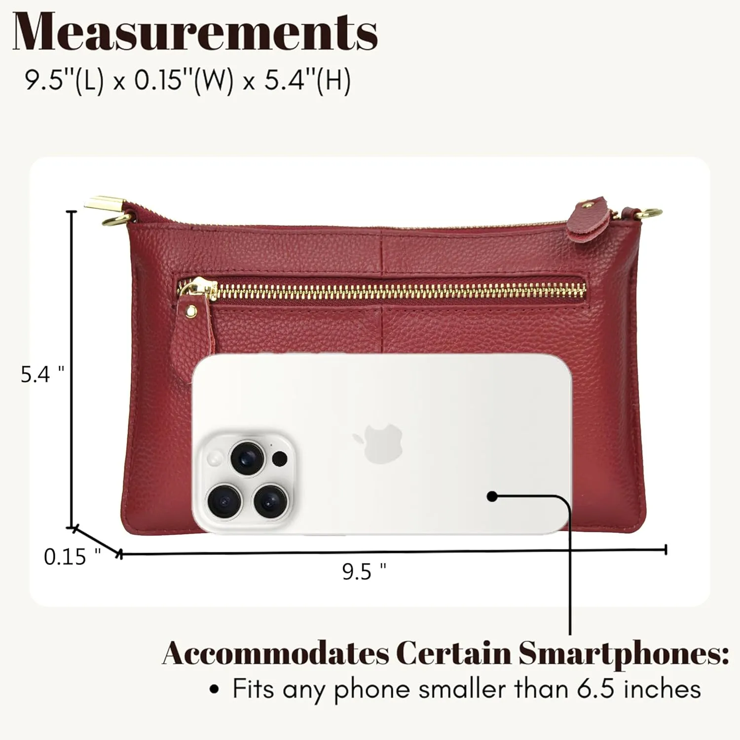 NGIL Women Genuine Leather Crossbody Wristlet, Women's Handbag, Chic Shoulder Bag Small Wristlet Wallet, Golden Accent Zipper