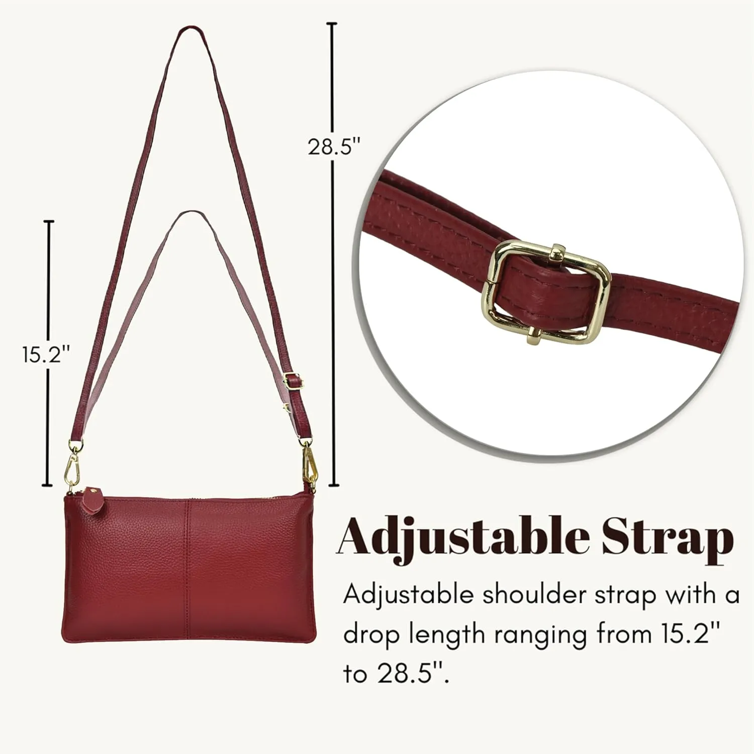 NGIL Women Genuine Leather Crossbody Wristlet, Women's Handbag, Chic Shoulder Bag Small Wristlet Wallet, Golden Accent Zipper