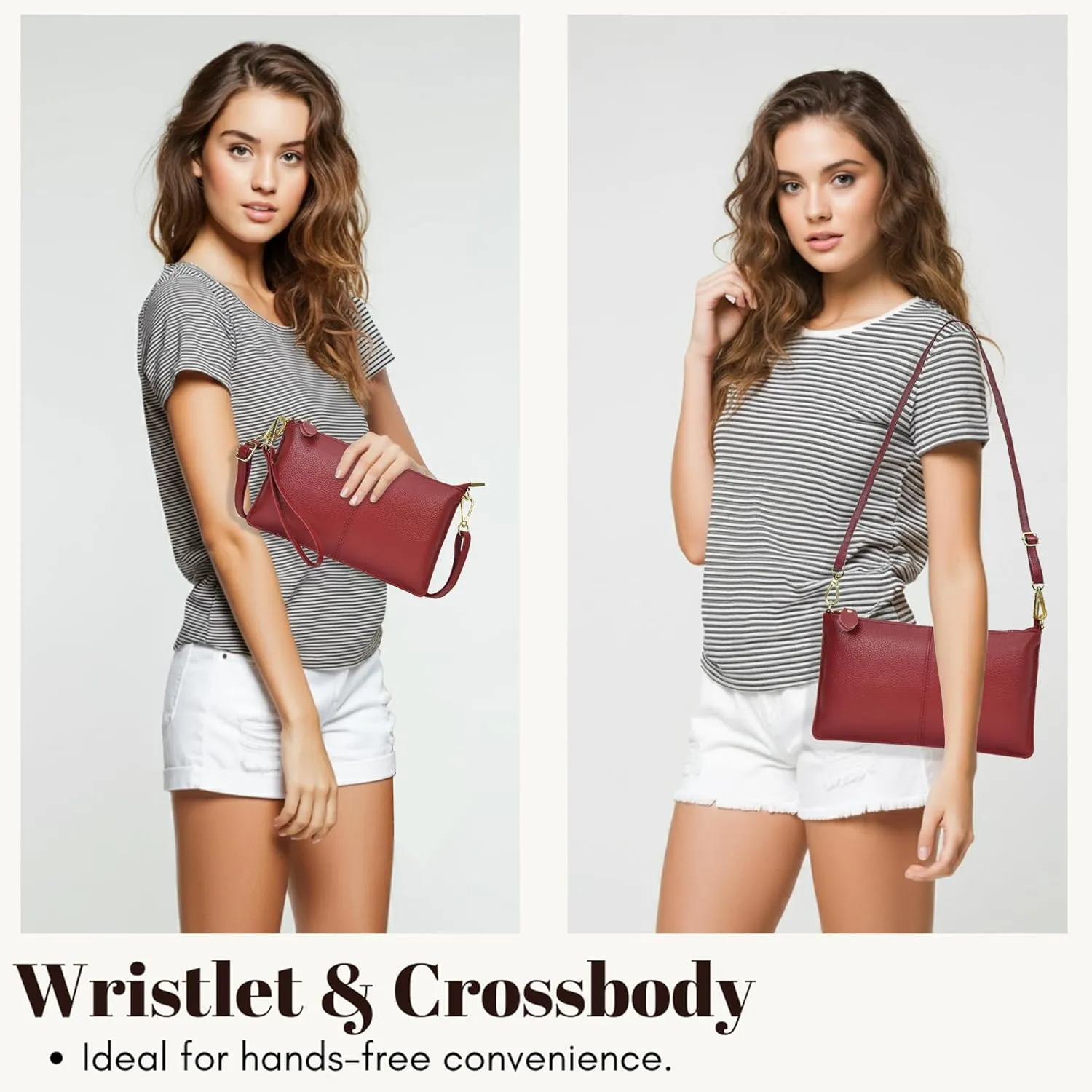 NGIL Women Genuine Leather Crossbody Wristlet, Women's Handbag, Chic Shoulder Bag Small Wristlet Wallet, Golden Accent Zipper