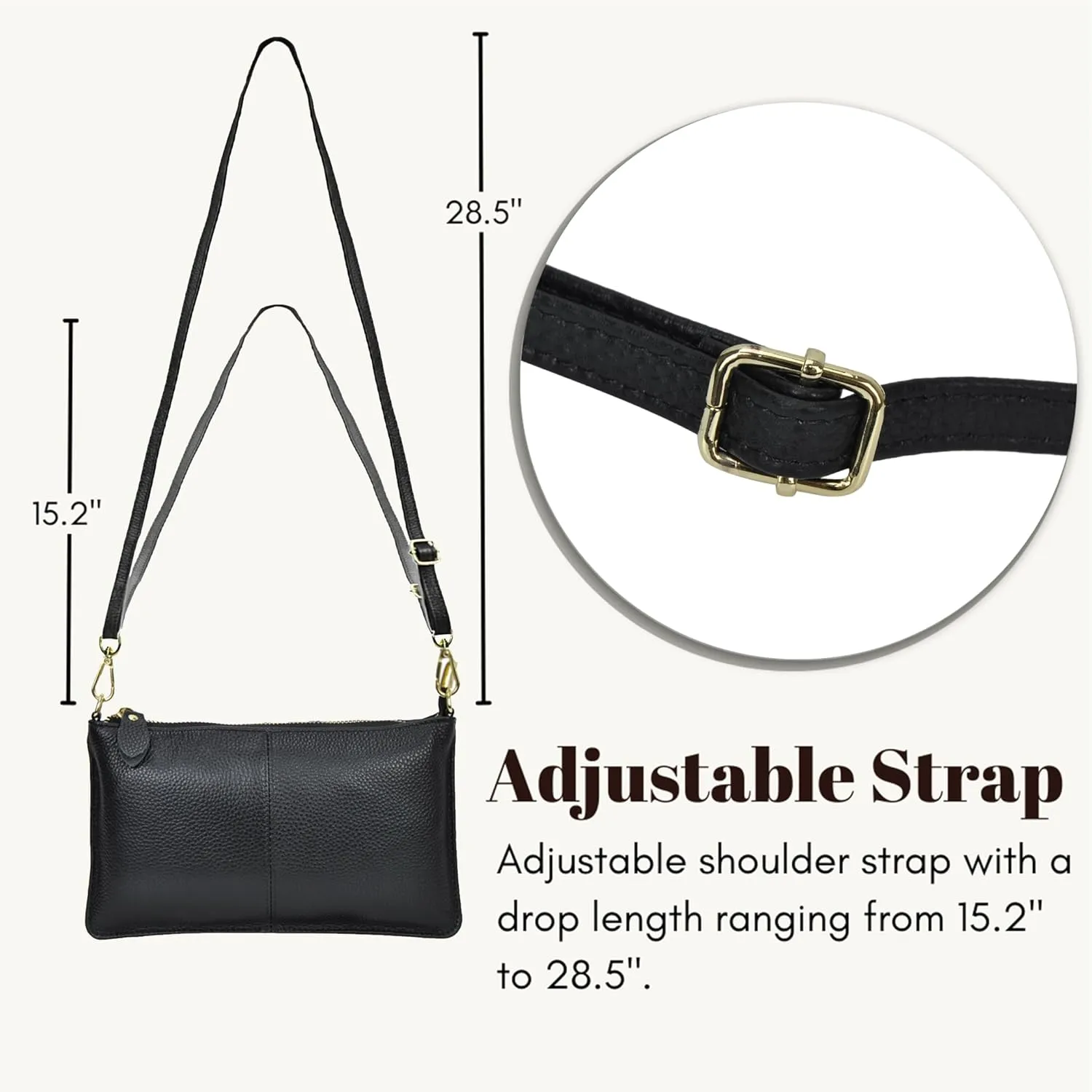 NGIL Women Genuine Leather Crossbody Wristlet, Women's Handbag, Chic Shoulder Bag Small Wristlet Wallet, Golden Accent Zipper