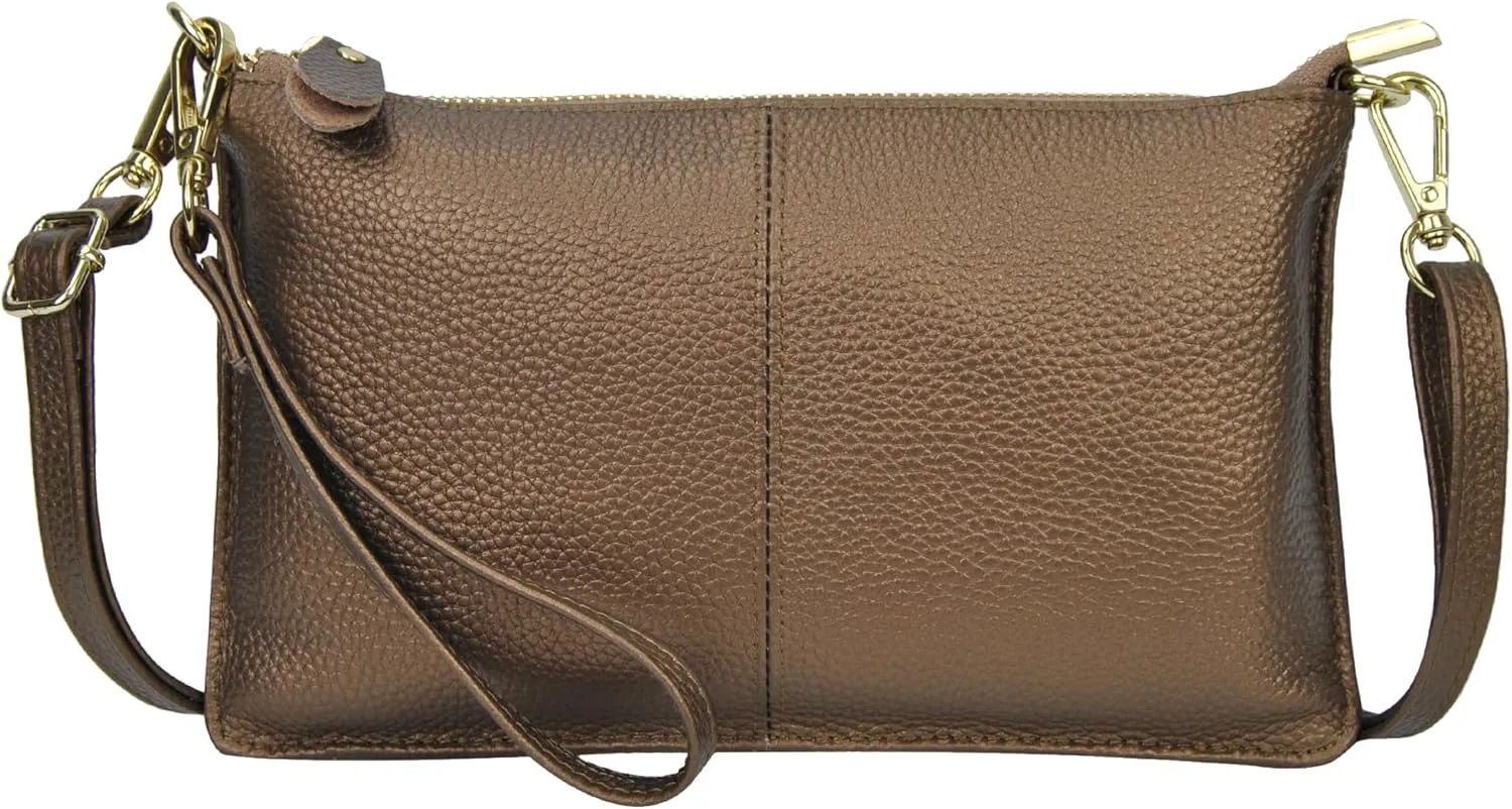 NGIL Women Genuine Leather Crossbody Wristlet, Women's Handbag, Chic Shoulder Bag Small Wristlet Wallet, Golden Accent Zipper