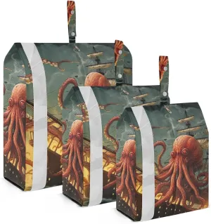 Ocean Boat Octopus Packing Cubes Set of 3, Lightweight Travel Luggage Organizers Foldable Bags for Easy Packing and Organization