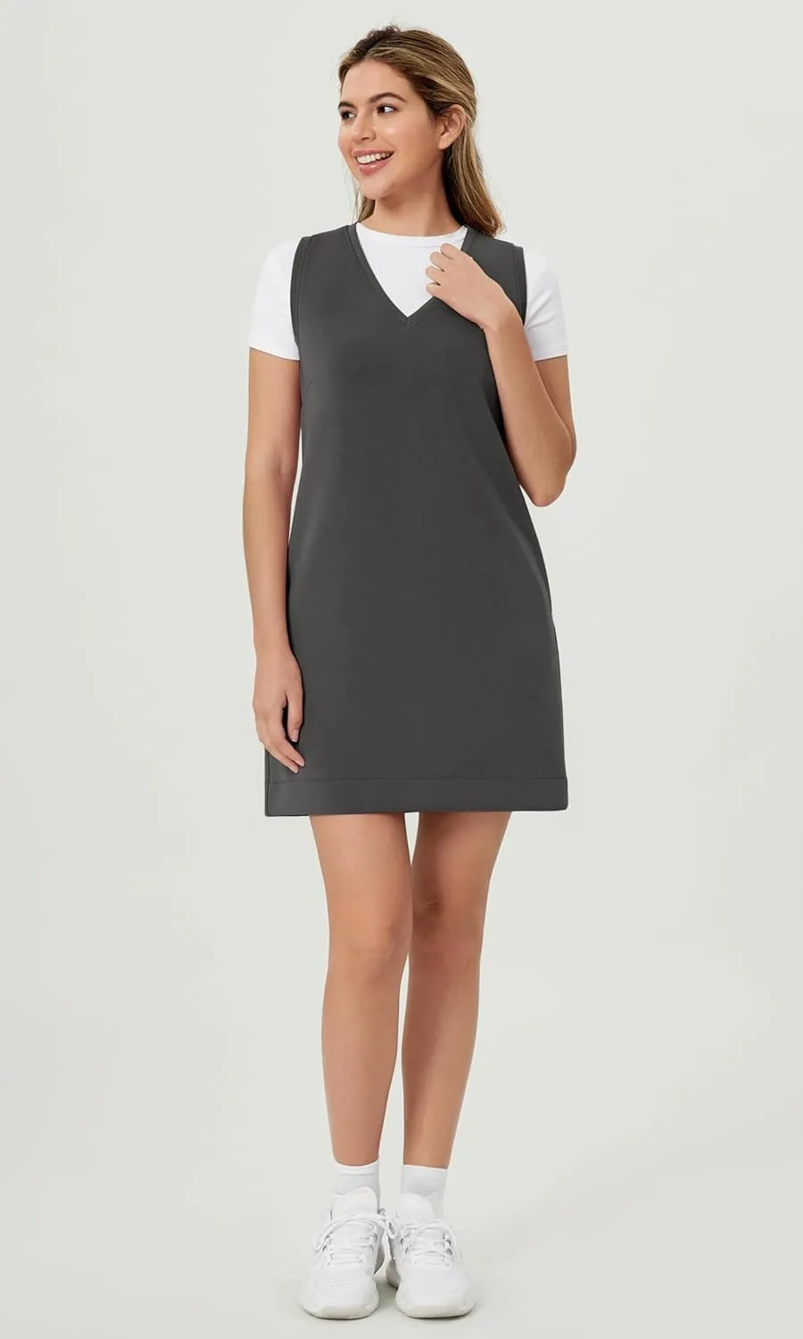 ODODOS Modal Soft V-Neck Tank Dress for Women Sleeveless Sundress Casual Relaxed Summer Dress with Pocket
