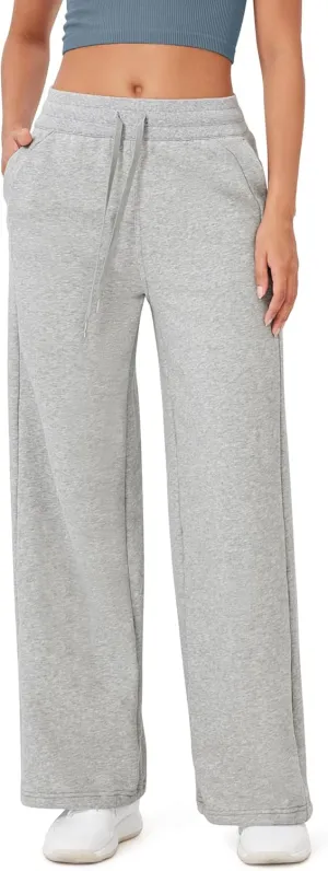 ODODOS Women's Fleece Lined Wide Leg Jogger Pants with Pockets Mid-Rise Relaxed Pull-On Sweatpants