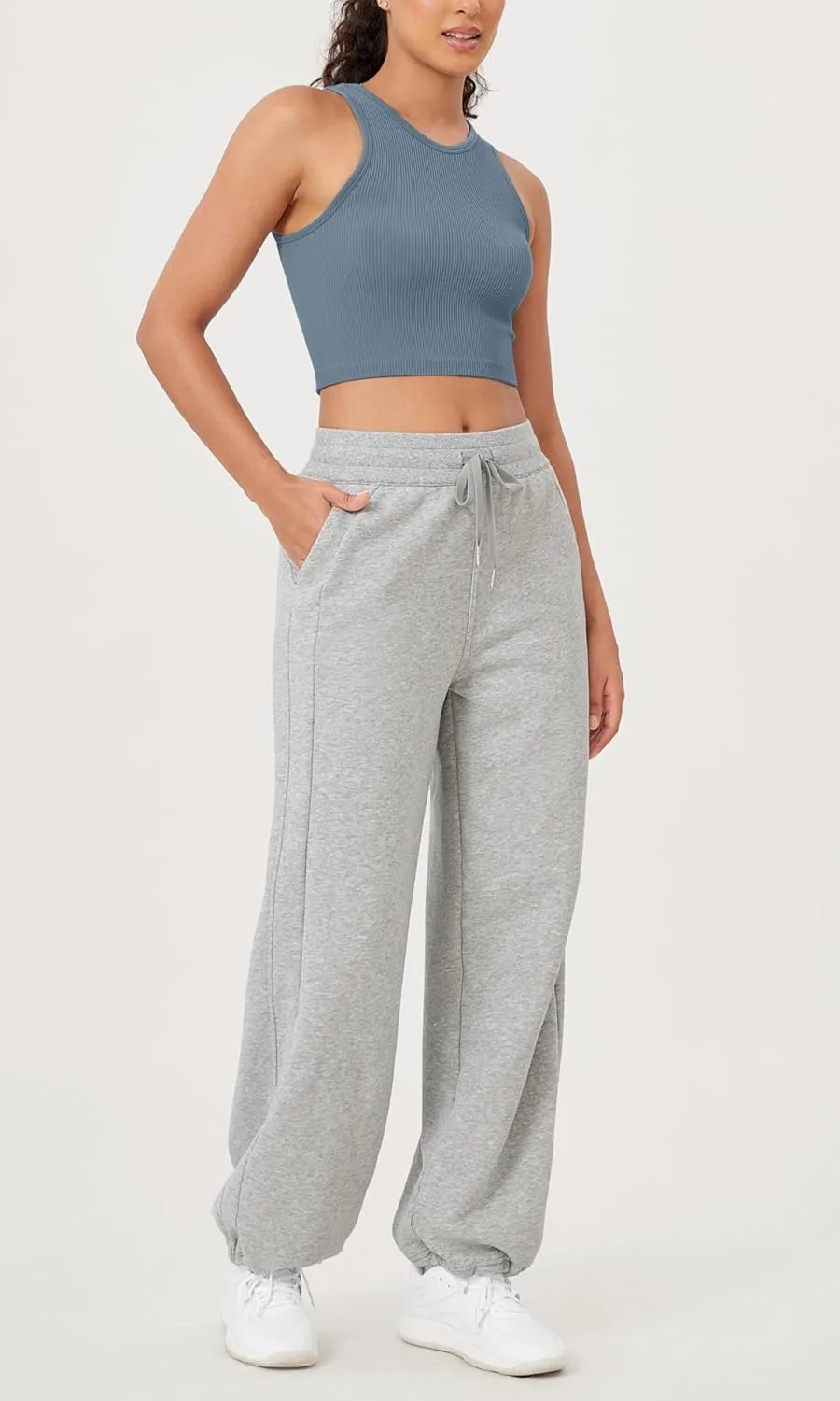 ODODOS Women's Fleece Lined Wide Leg Jogger Pants with Pockets Mid-Rise Relaxed Pull-On Sweatpants