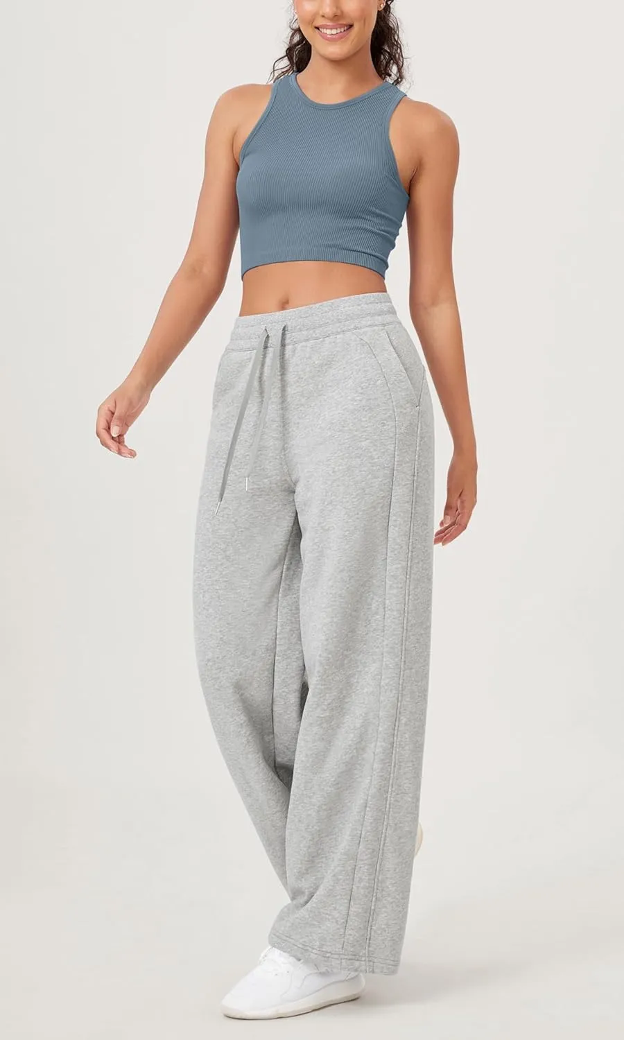 ODODOS Women's Fleece Lined Wide Leg Jogger Pants with Pockets Mid-Rise Relaxed Pull-On Sweatpants