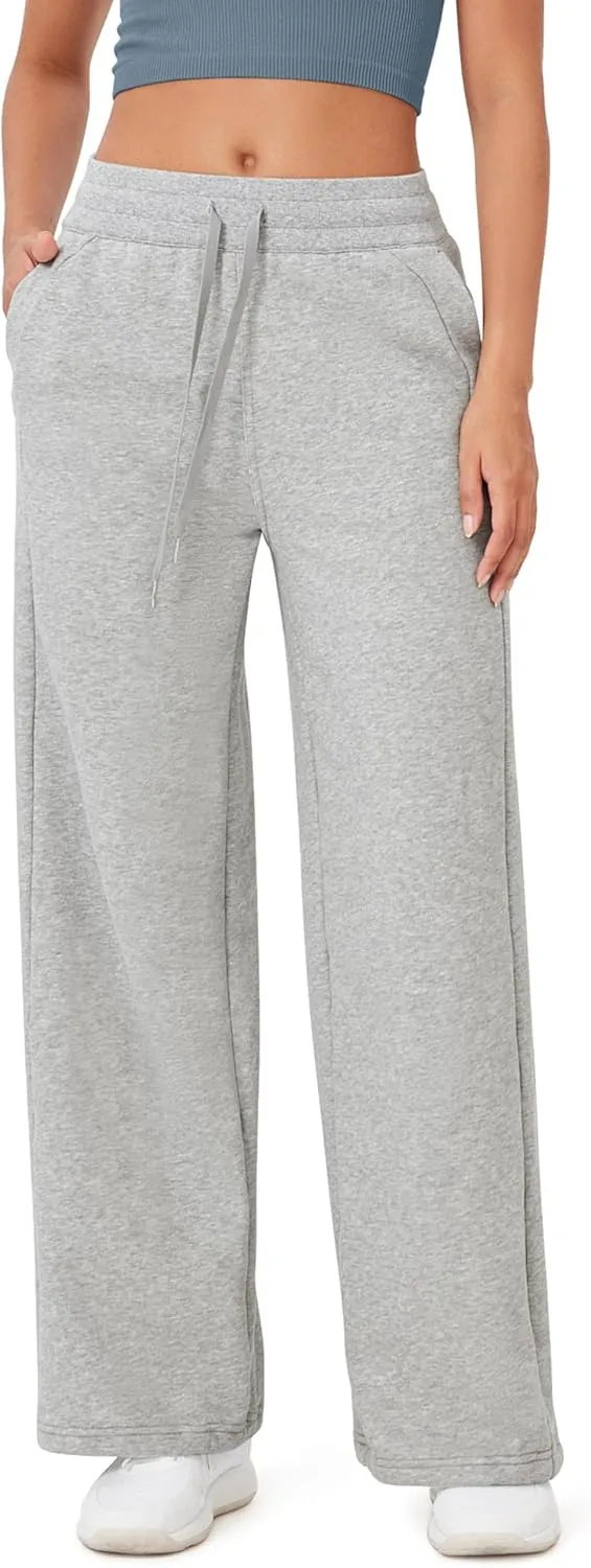 ODODOS Women's Fleece Lined Wide Leg Jogger Pants with Pockets Mid-Rise Relaxed Pull-On Sweatpants