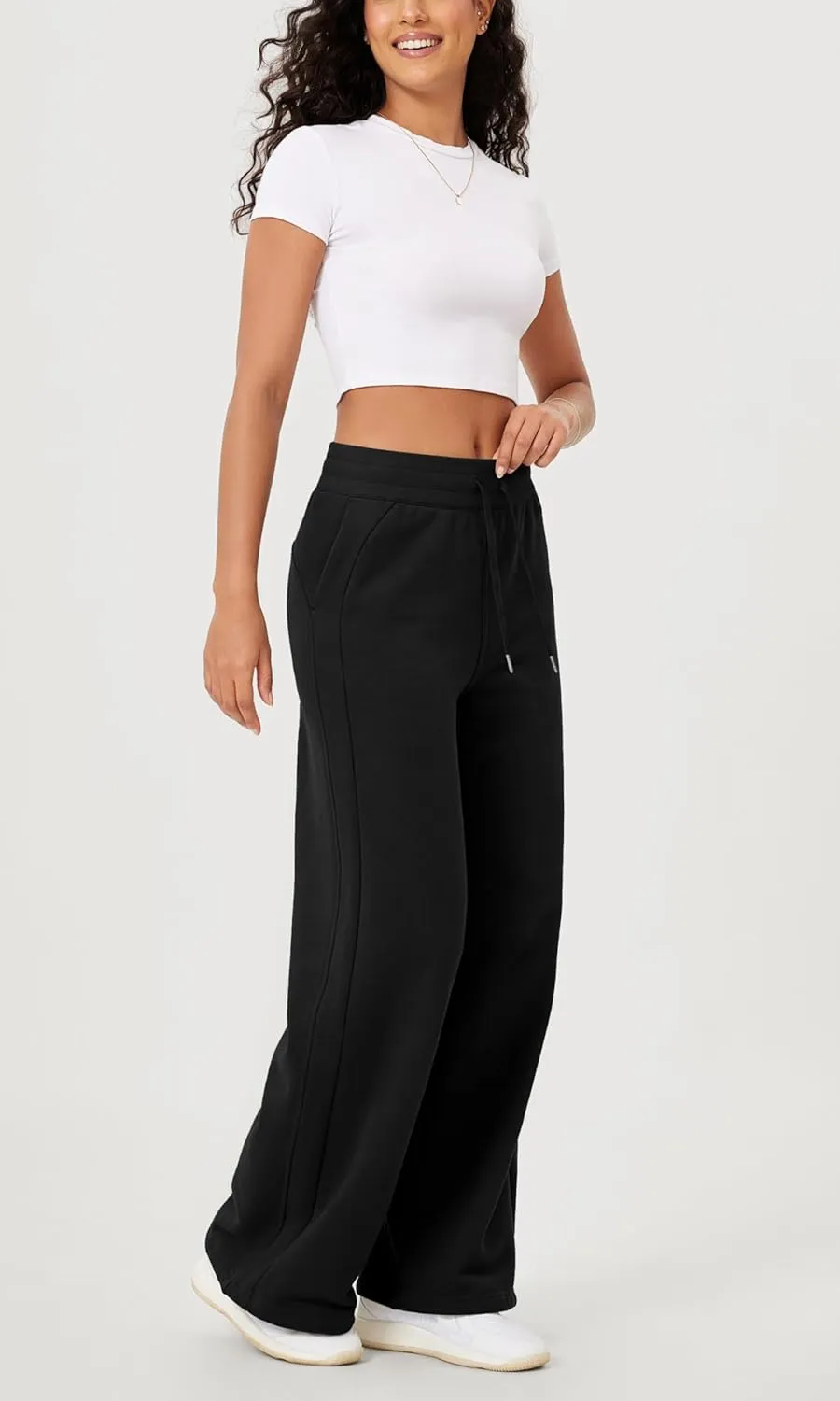ODODOS Women's Fleece Lined Wide Leg Jogger Pants with Pockets Mid-Rise Relaxed Pull-On Sweatpants