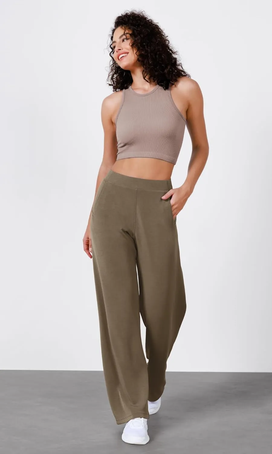 ODODOS Women's Modal Soft Wide Leg Pants Elastic High Waist Casual Lounge Relaxed Pants with Pockets - 27"/ 29" / 31" Inseam