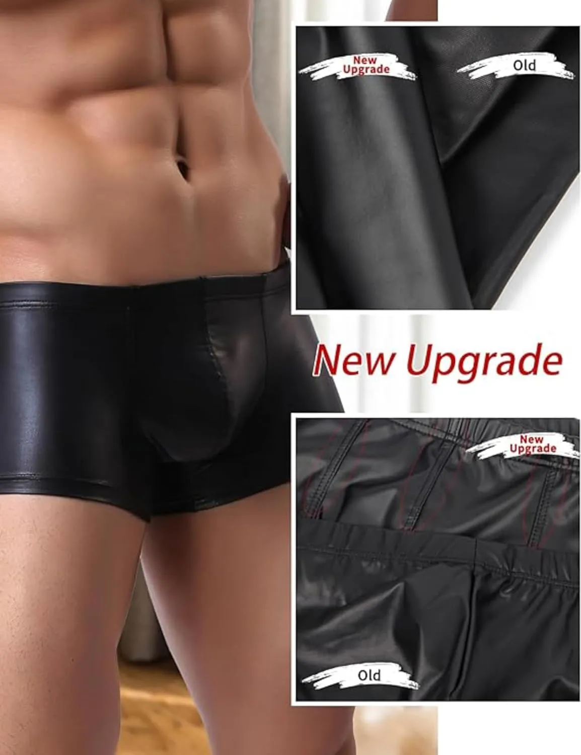 ohmydear Men's Boxer Briefs Glossy Shorts Faux Leather Sexy Underwear for Man Wetlook Elastic Low Rise Boxer Underpants