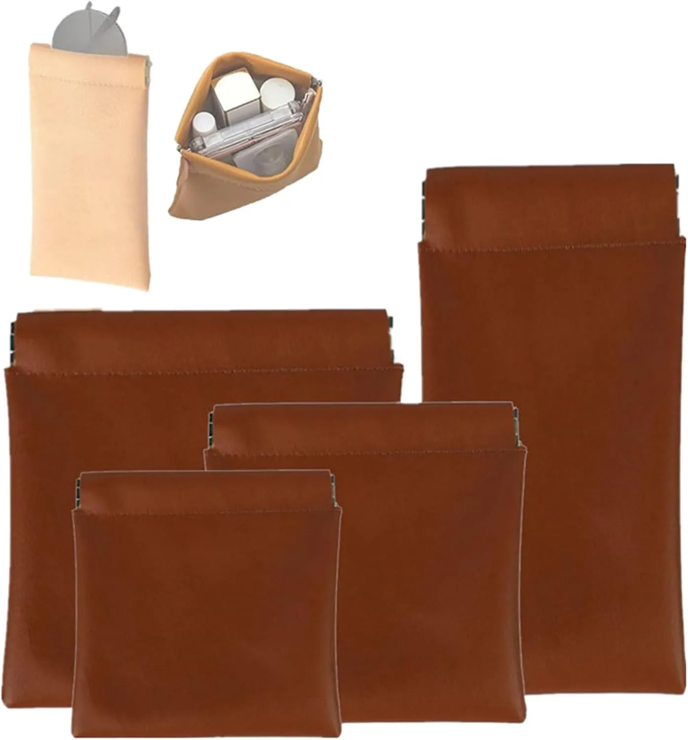 Onavee - 4 PCS Onavee Organizer Pouch, Onavee Purse Organizer, Pouchic - Personalized Snap Closure Leather Organizer Pouch (Brown)