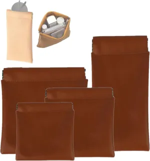 Onavee - 4 PCS Onavee Organizer Pouch, Onavee Purse Organizer, Pouchic - Personalized Snap Closure Leather Organizer Pouch (Brown)