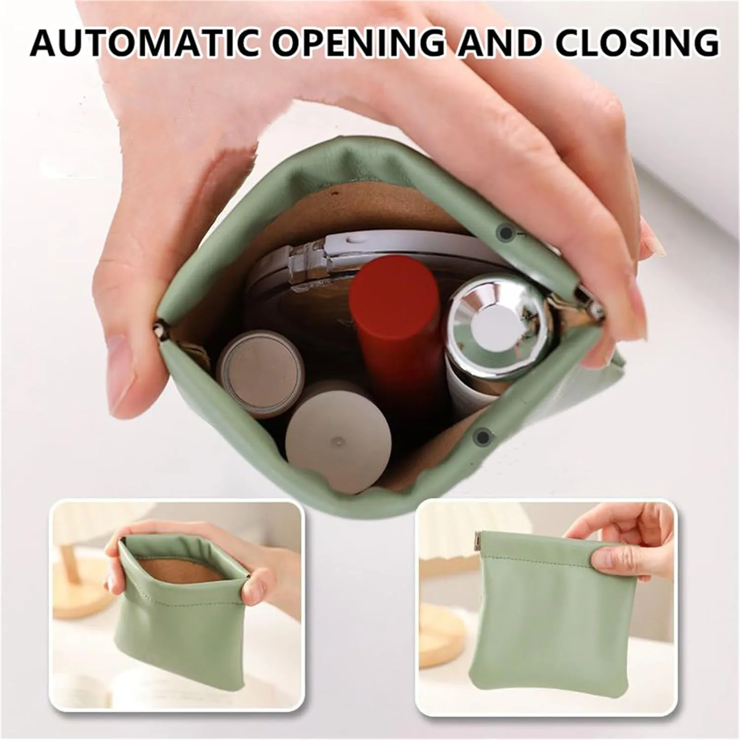 Onavee - 4 PCS Onavee Organizer Pouch, Onavee Purse Organizer, Pouchic - Personalized Snap Closure Leather Organizer Pouch (Green)