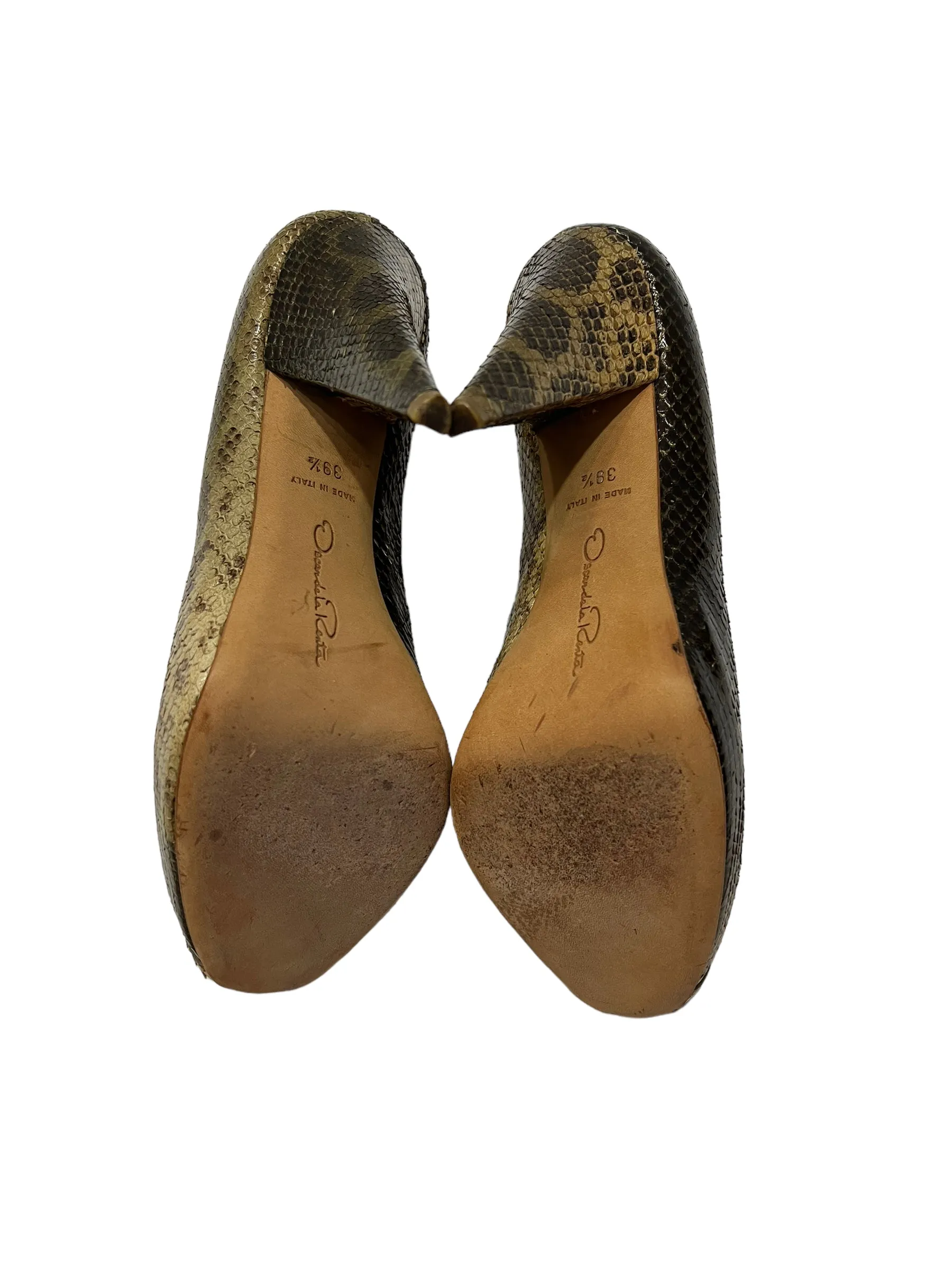 OSCAR DE LA RENTA TWO TONE PYTHON CONE HEELS PEEP TOE SIZE 39.5