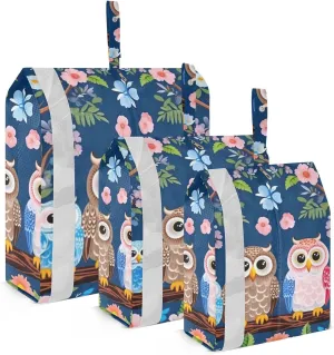 Owls Family Floral Tree Packing Cubes Set of 3, Lightweight Travel Luggage Organizers Foldable Bags for Easy Packing and Organization