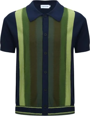 OXKNIT Mens Knitted Vintage Polo, Gradient Stripe Short Sleeve Retro Polo Shirt for Men 60s&70s