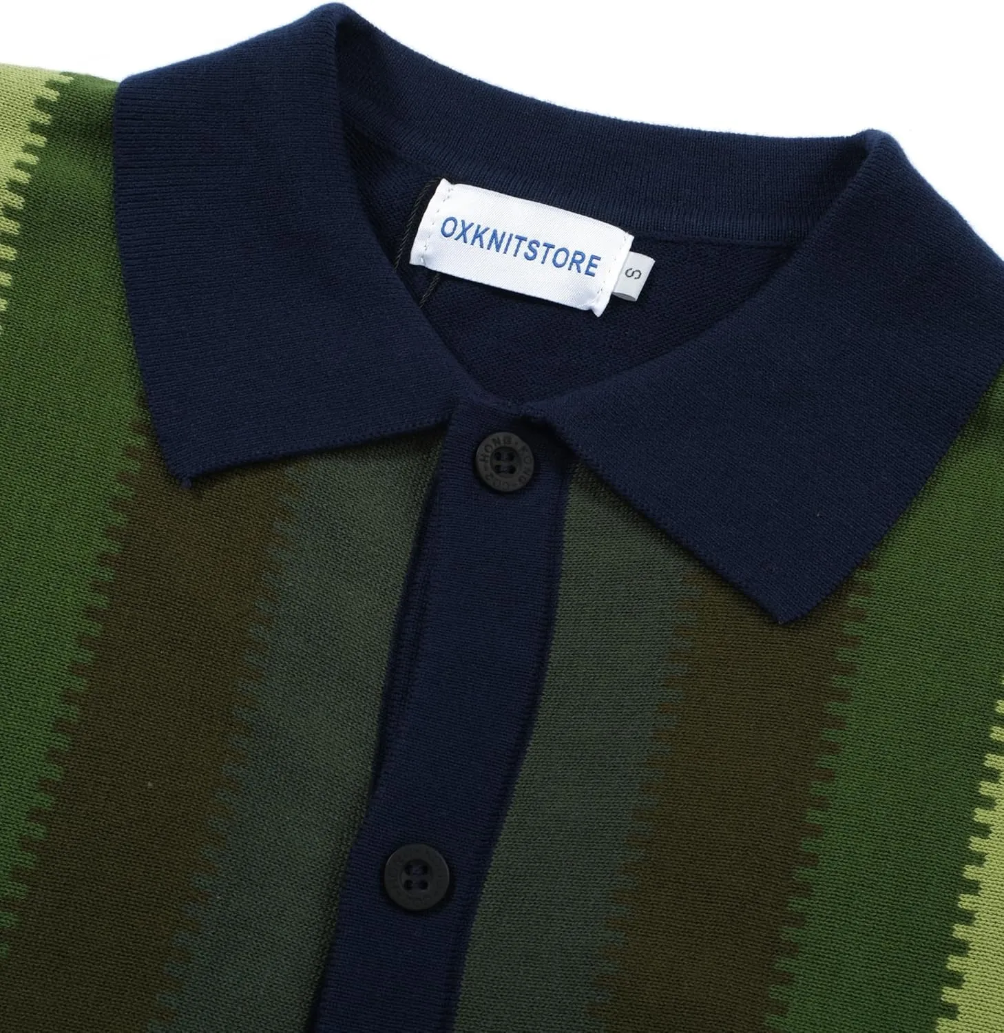 OXKNIT Mens Knitted Vintage Polo, Gradient Stripe Short Sleeve Retro Polo Shirt for Men 60s&70s