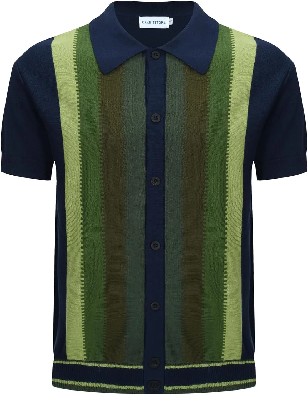 OXKNIT Mens Knitted Vintage Polo, Gradient Stripe Short Sleeve Retro Polo Shirt for Men 60s&70s