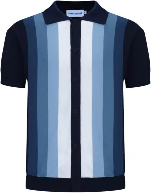 OXKNIT Mens Knitted Vintage Polo, Gradient Stripe Short Sleeve Retro Polo Shirt for Men 60s&70s
