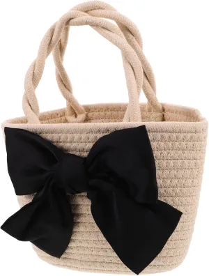 PartyKindom Girls Bow Purse Woven Top Handle Bag for Women Large Capacity Straw Bucket Purse Bowknot Design Fashion and Easy to Clean