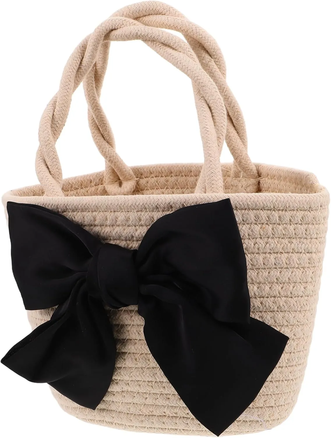 PartyKindom Girls Bow Purse Woven Top Handle Bag for Women Large Capacity Straw Bucket Purse Bowknot Design Fashion and Easy to Clean